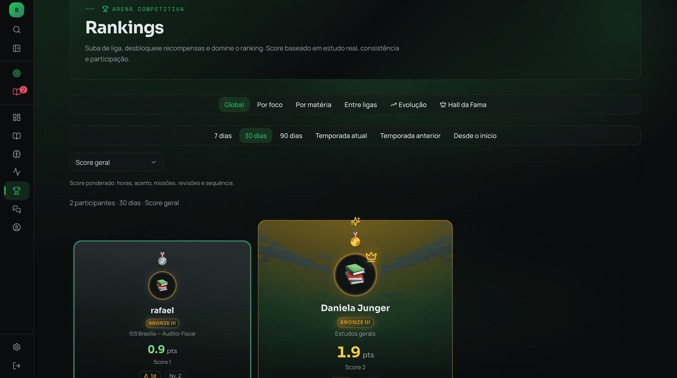 Ranking e ligas no Bizurado